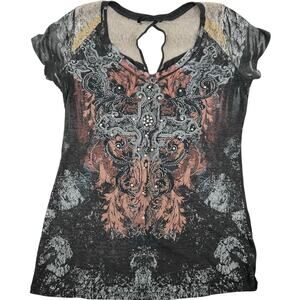 Vintage y2k women's Angels & Diamonds tribal wings cross cyber grunge t shirt